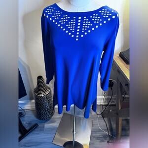 Sympli Royal Blue Tunic with Geometric Cutouts